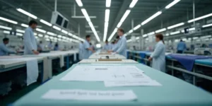 Medrique manufacturing floor with custom scrubs in production