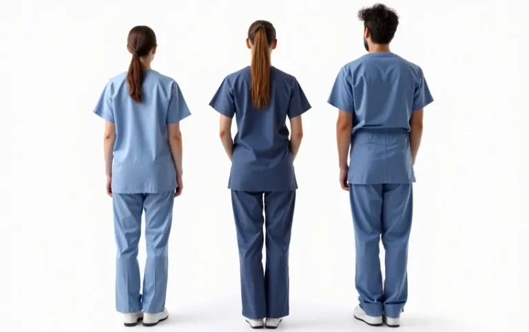 Unisex scrubs graded across petite, regular and tall inseams