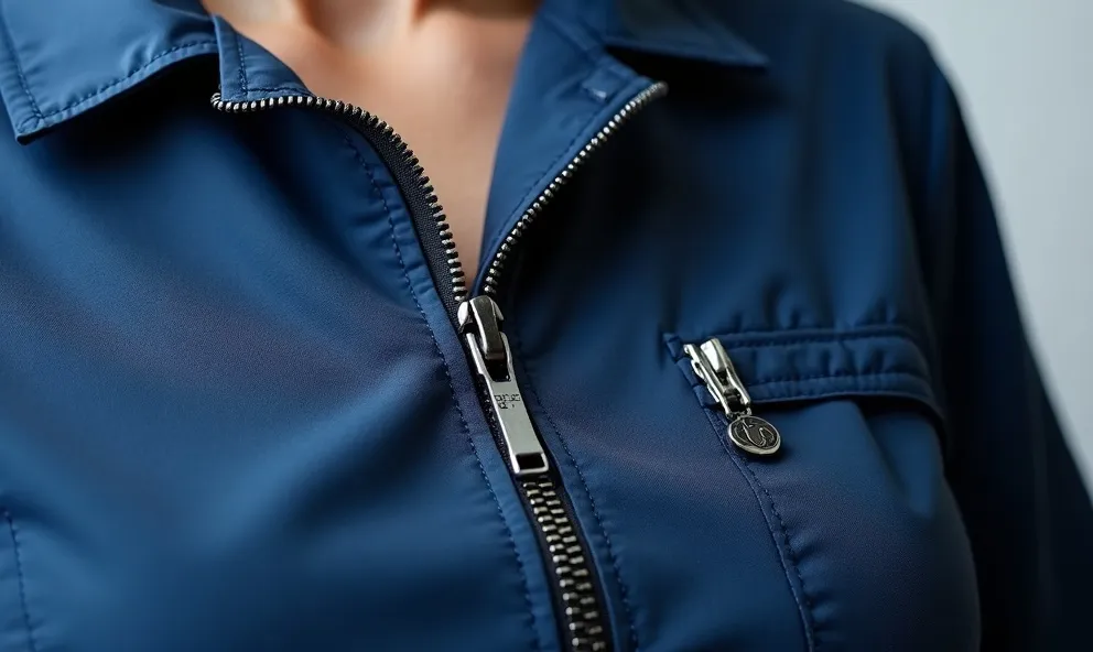 Custom scrub jacket with snap closures tested for reach