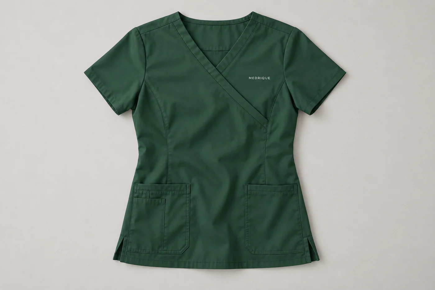 Women’s hunter green mock-wrap scrub top