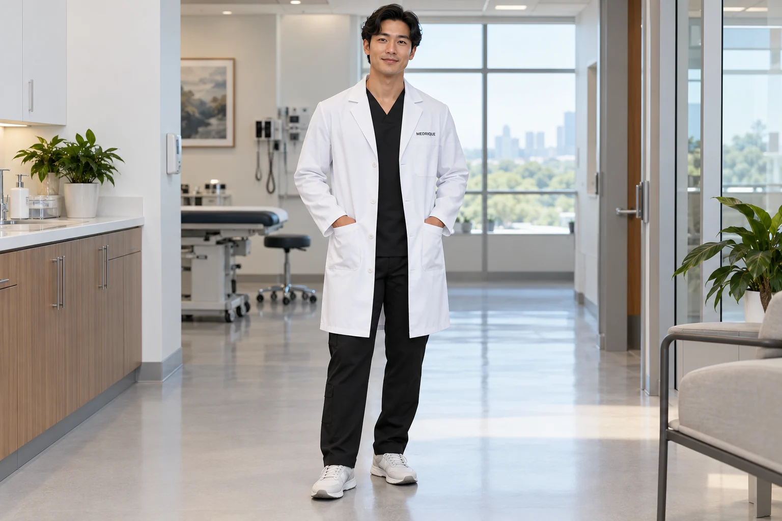 Healthcare professional wearing a white lab coat