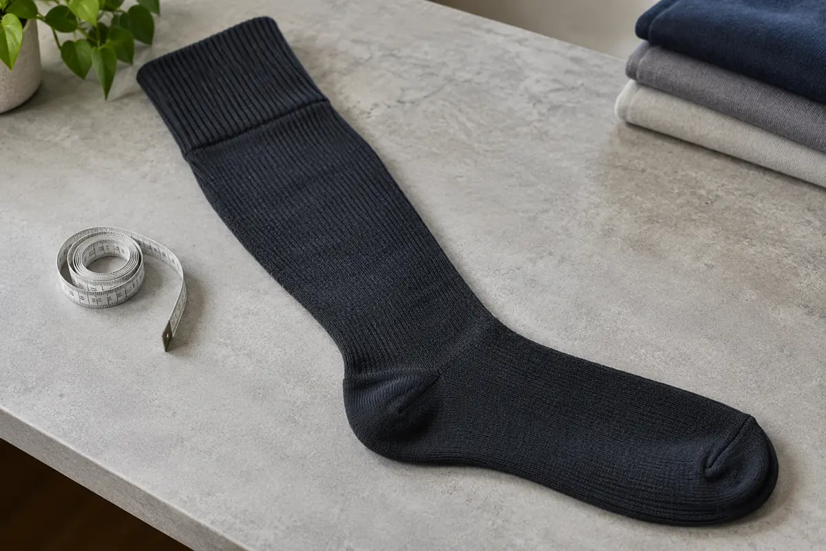 Wide-calf charcoal knee-high scrub sock sample